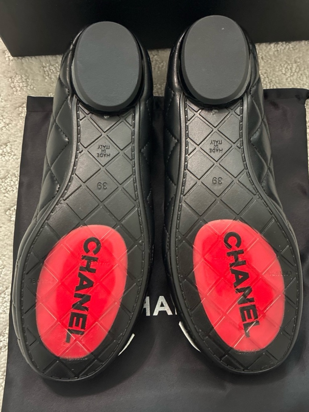 CHANEL Black Quilted Leather Men’s Loafers with Red Sole Accent